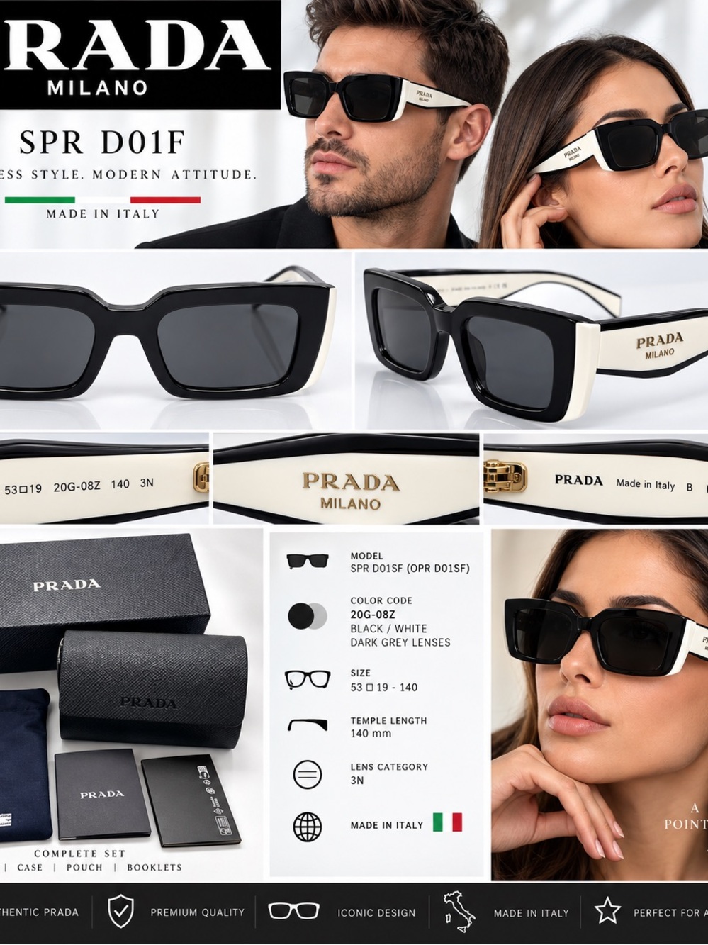 Prada Black and White Square Sunglasses